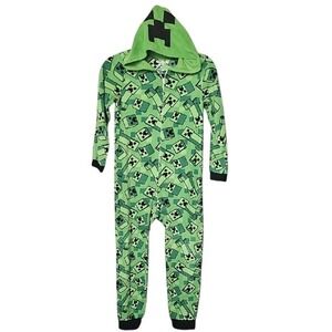 Minecraft Mojang Medium Fleece Boy's One Piece Hood Creeper Jumpsuit Medium